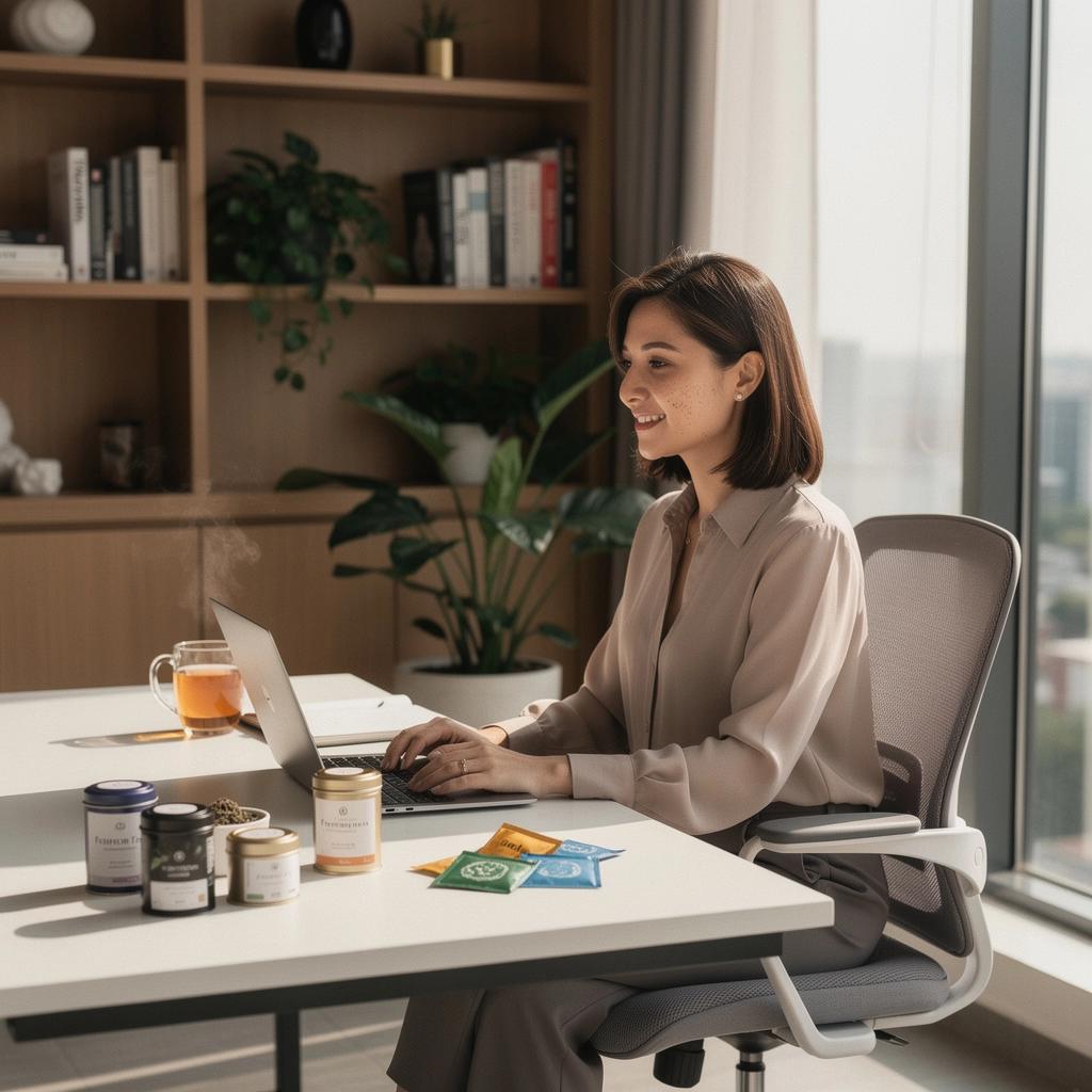 Žaliosios arbatos puodelis su trifoliate apelsinų lapais, skleidžiančiais kvapą.